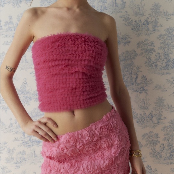NWT Urban Outfitters pink ruffled cropped tube top - Picture 6 of 8